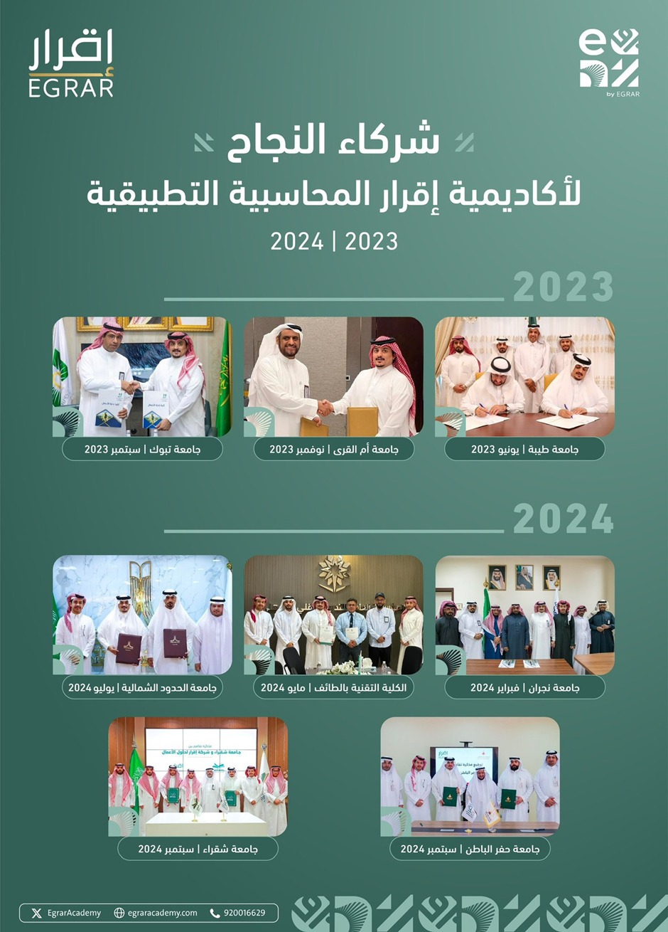 📢 توقيع مذكرة تعاون بين كلية إدارة الأعمال بجامعة نجران ومجموعة إقرار المحاسبية والمالية